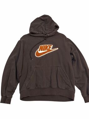 Nike Center Swoosh Logo Brown Hoodie Y2K Medium